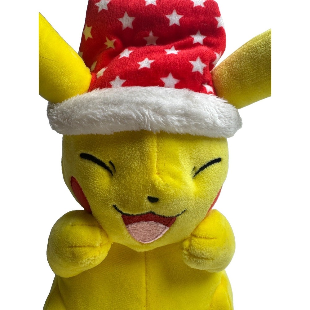 Pokémon Christmas Pikachu Plush, Holiday Santa Hat Star Pattern  Nintendo - Picture 2 of 9